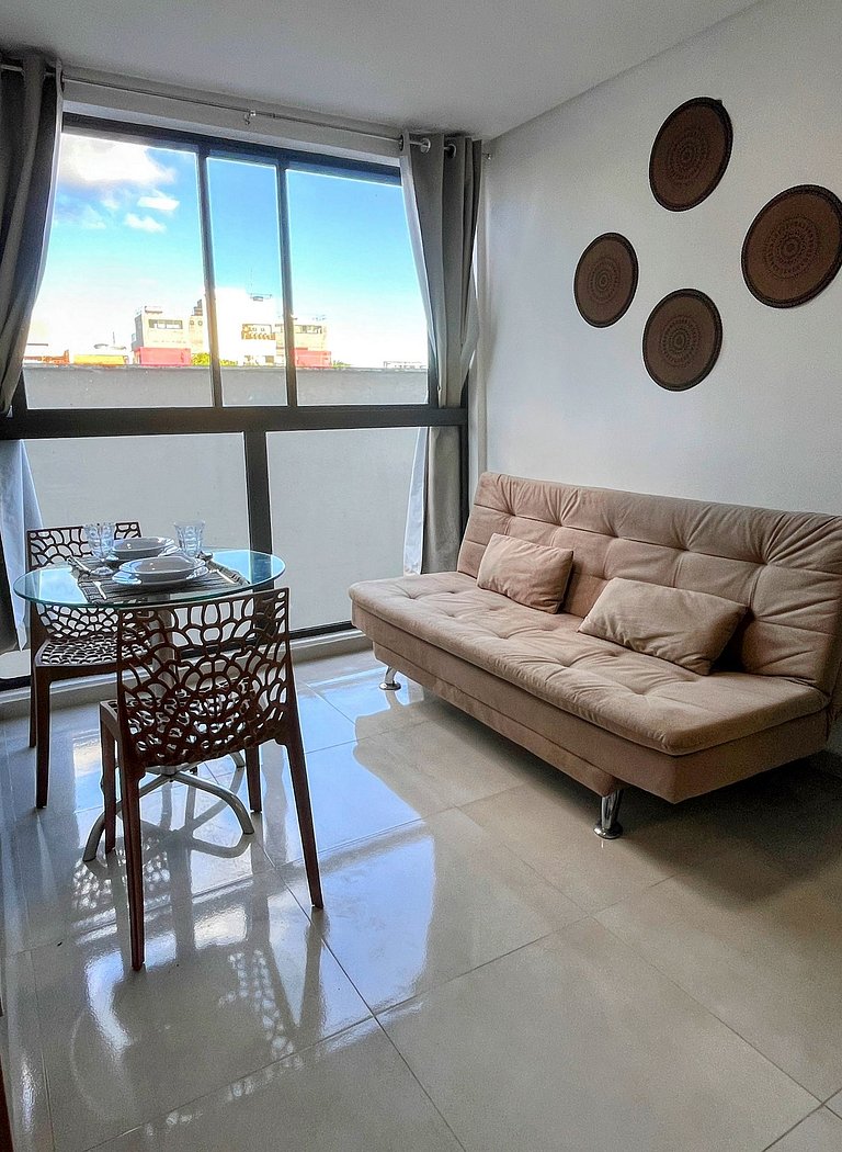 Lindo apartamento de 1 quarto e piscina no rooftop