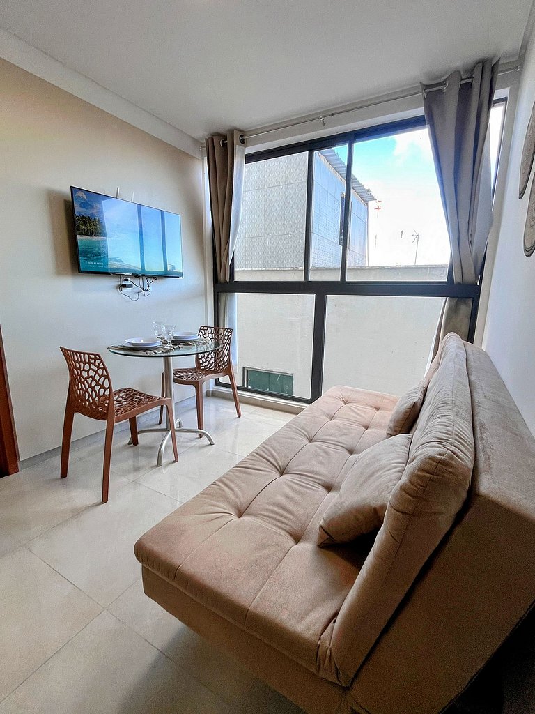 Lindo apartamento de 1 quarto e piscina no rooftop