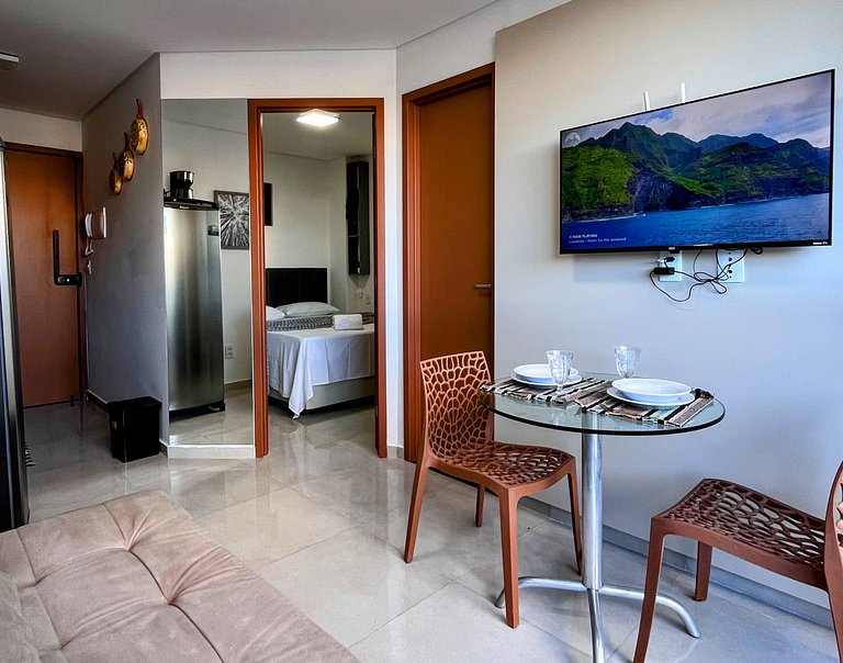 Lindo apartamento de 1 quarto e piscina no rooftop