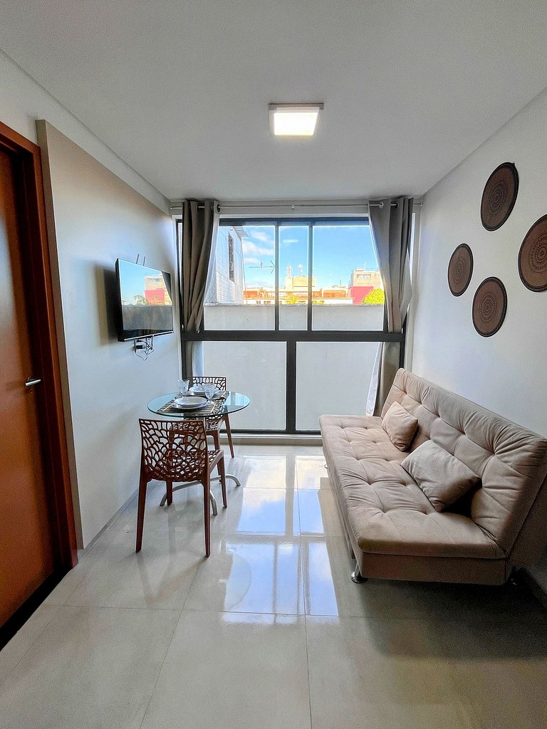 Lindo apartamento de 1 quarto e piscina no rooftop