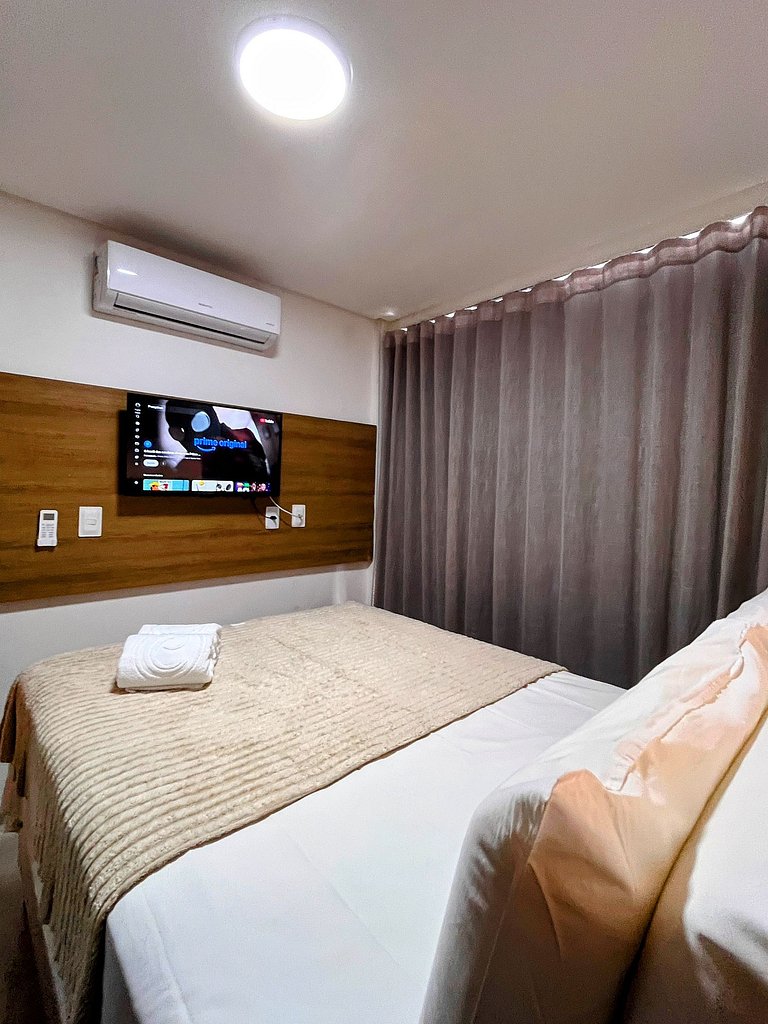 Confortável flat, 1 quarto e piscina no rooftop