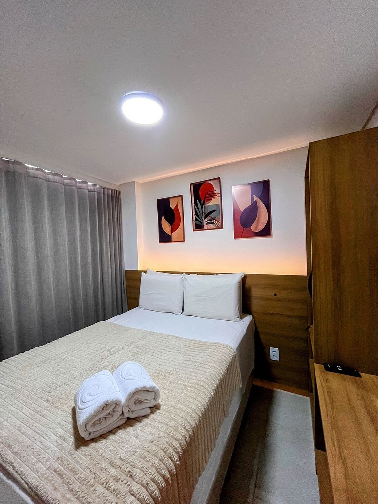 Confortável flat, 1 quarto e piscina no rooftop