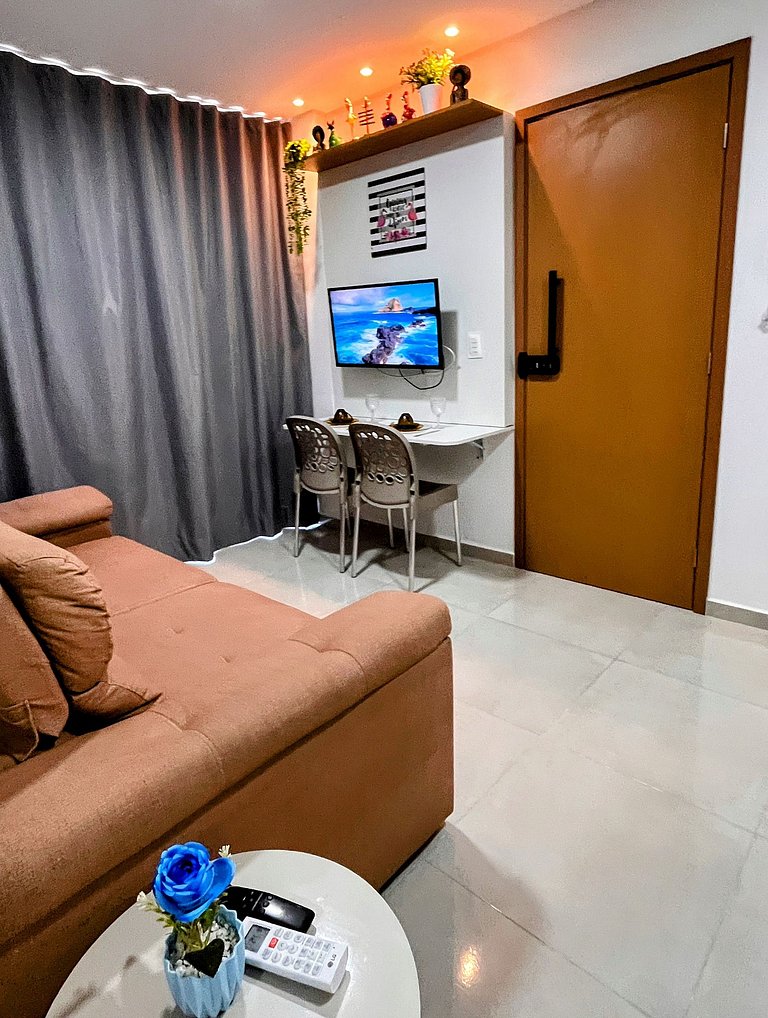 Confortável flat, 1 quarto e piscina no rooftop