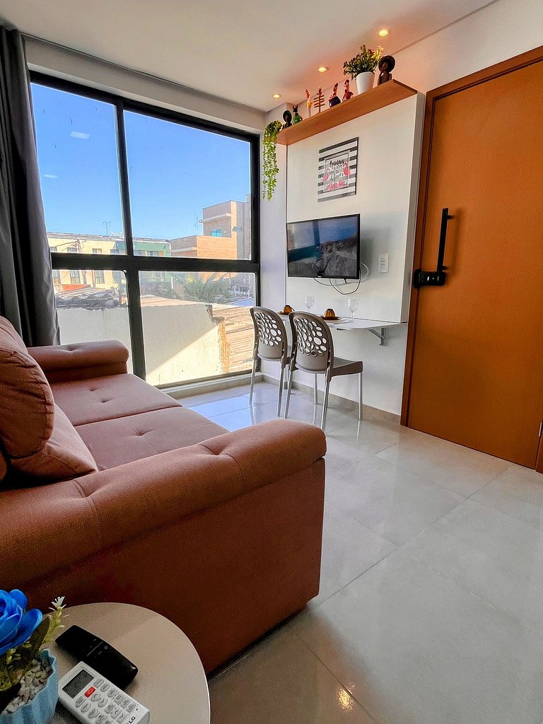 Confortável flat, 1 quarto e piscina no rooftop