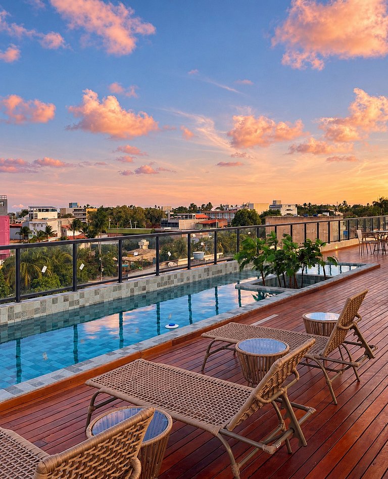 Lindo apartamento de 1 quarto e piscina no rooftop