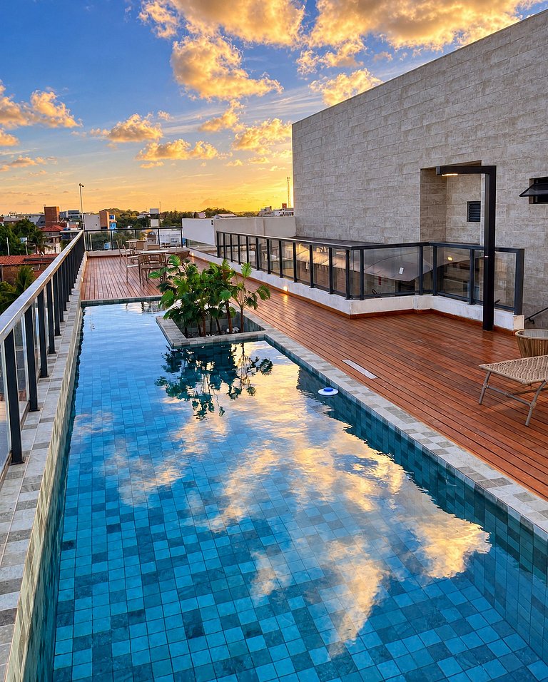 Lindo apartamento de 1 quarto e piscina no rooftop