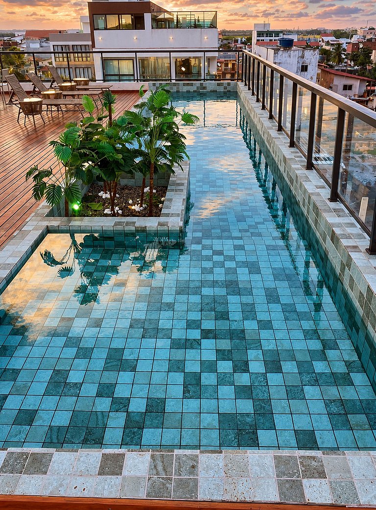 Confortável flat, 1 quarto e piscina no rooftop